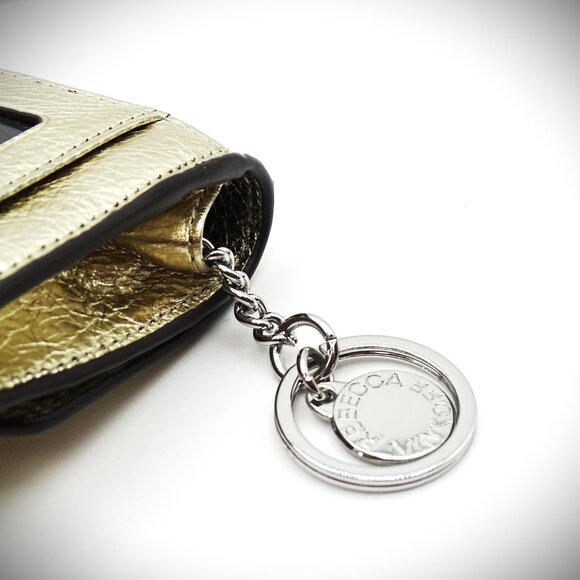 REBECCA MINKOFF Love Lock Genuine Light Gold Color Chevron Leather Bifold Wallet - Picture 5 of 7